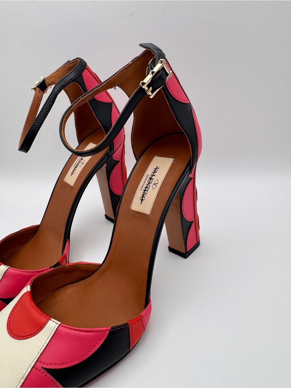 Valentino Garavani Pink&Red Polka Dot Patch Leather Block Heel Multicolour-Sz 38 - Picture 3 of 9